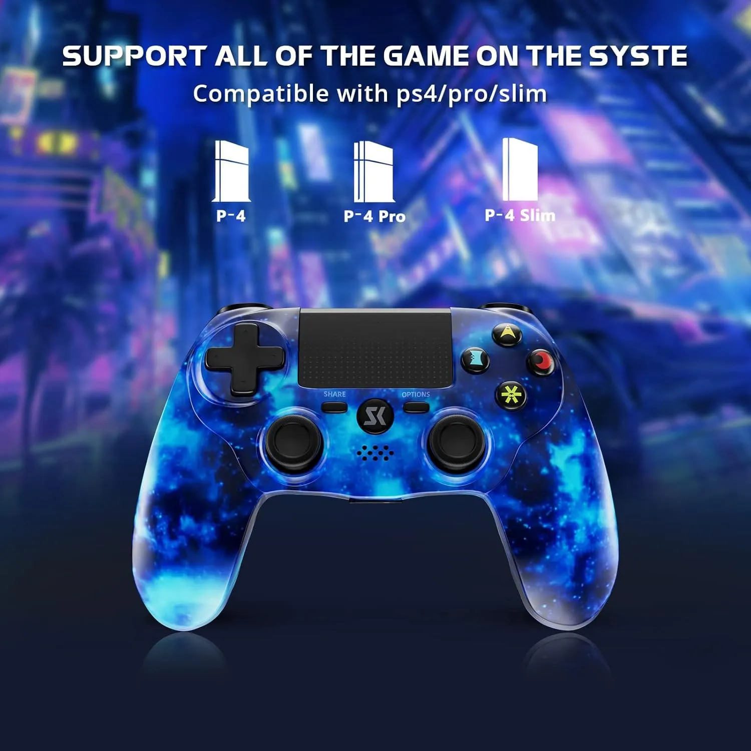 2 Pack Wireless Controller for PS4, Controller for Sony PlayStation 4, Double Shock 6-Axis Motion Sensor, Sensitive Touch Pad, Built-in Speaker & 3.5mm Headset Jack, Compatible with PS4/Pro/Slim