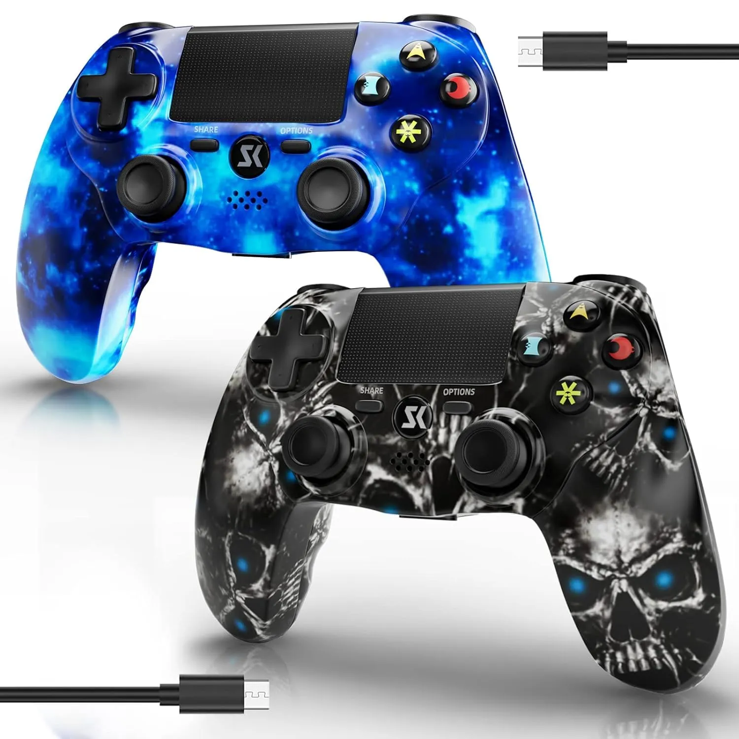 2 Pack Wireless Controller for PS4, Controller for Sony PlayStation 4, Double Shock 6-Axis Motion Sensor, Sensitive Touch Pad, Built-in Speaker & 3.5mm Headset Jack, Compatible with PS4/Pro/Slim