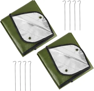 2 Pcs Heavy Duty Emergency Blanket for Survival Thermal Tarp Insulated Tent Camping Tarp Infrared Blocked Blankets for Rescue Camping Hiking (Green)