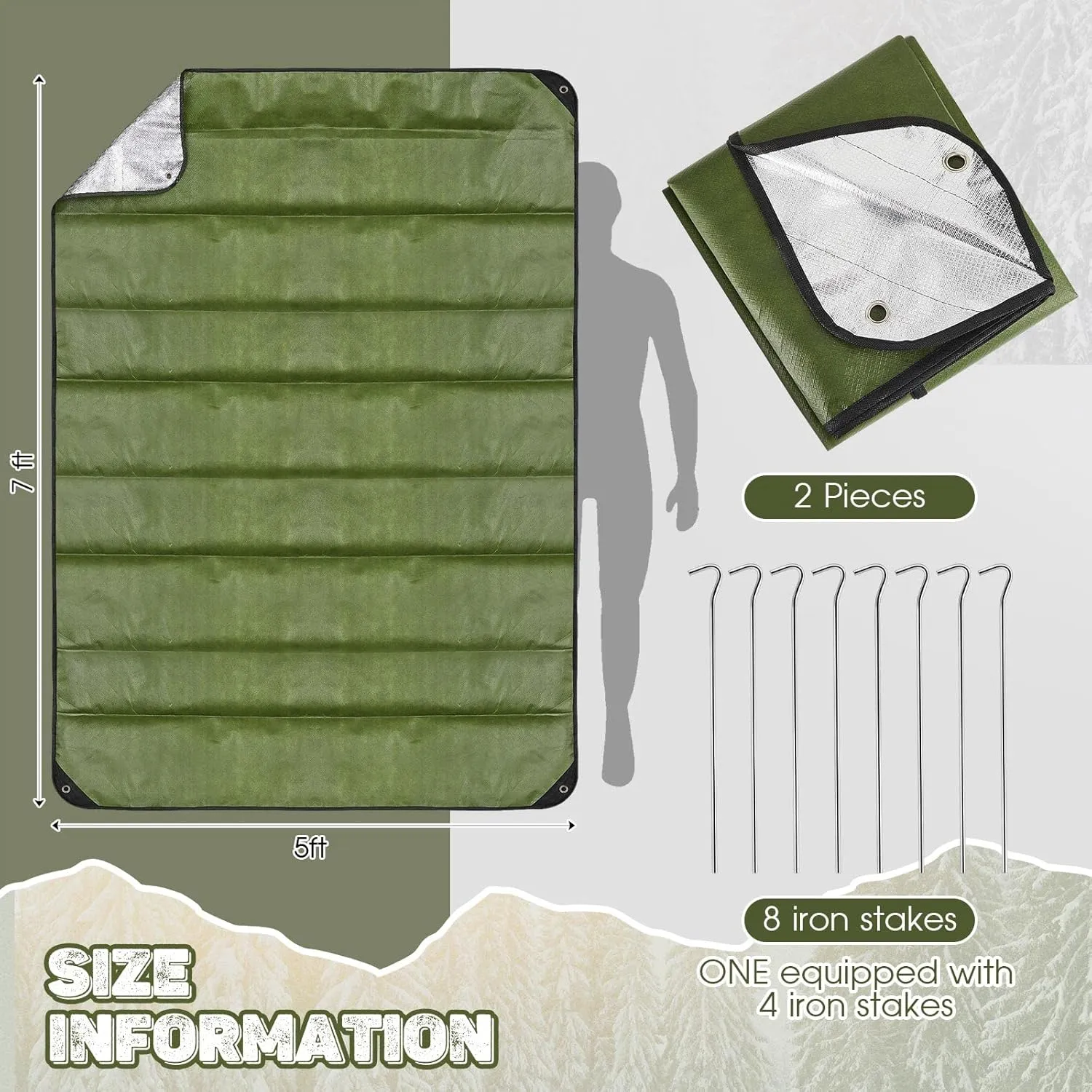 2 Pcs Heavy Duty Emergency Blanket for Survival Thermal Tarp Insulated Tent Camping Tarp Infrared Blocked Blankets for Rescue Camping Hiking (Green)