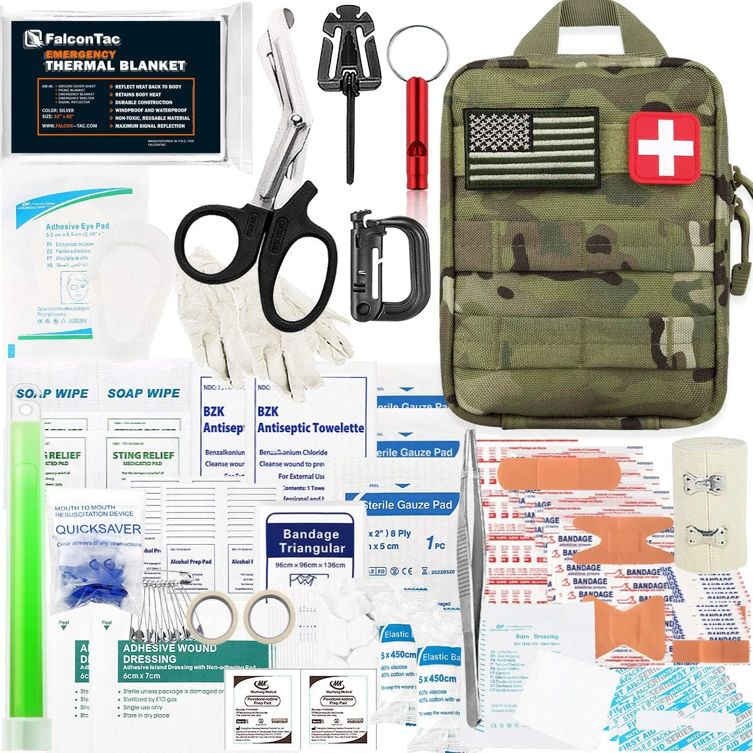 200 Pieces First Aid Kit IFAK Survival Kit Molle System Compatible Pouch, Emergency Kit Gift for Men, Dad, Husband, for Outdoor, Camping, Hunting, Hiking, Home, Earthquake, Disasters