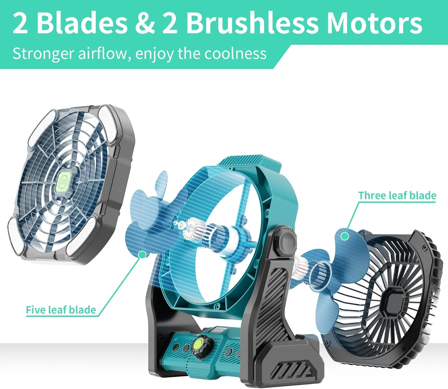 20000mAh Battery Powered Fan Rechargeable,Rechargeable Fan Portable Fan Camping Fan with Light,270°Rotation Battery Operated Fan,USB Tent Fan Camping Essentials Battery Fan Portable X26 Cyan