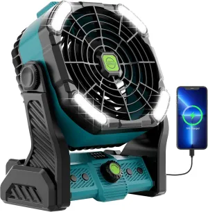 20000mAh Battery Powered Fan Rechargeable,Rechargeable Fan Portable Fan Camping Fan with Light,270°Rotation Battery Operated Fan,USB Tent Fan Camping Essentials Battery Fan Portable X26 Cyan