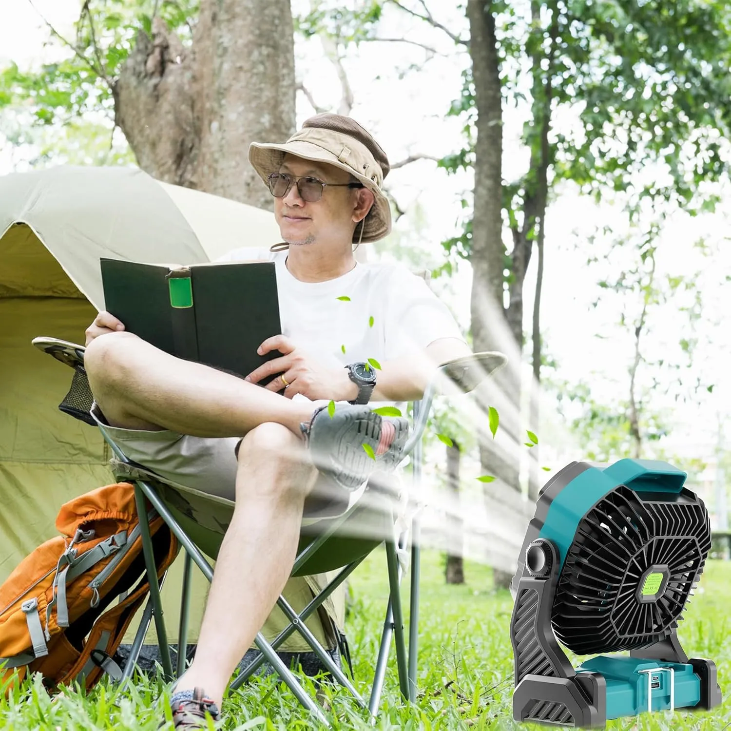 20000mAh Battery Powered Fan Rechargeable,Rechargeable Fan Portable Fan Camping Fan with Light,270°Rotation Battery Operated Fan,USB Tent Fan Camping Essentials Battery Fan Portable X26 Cyan