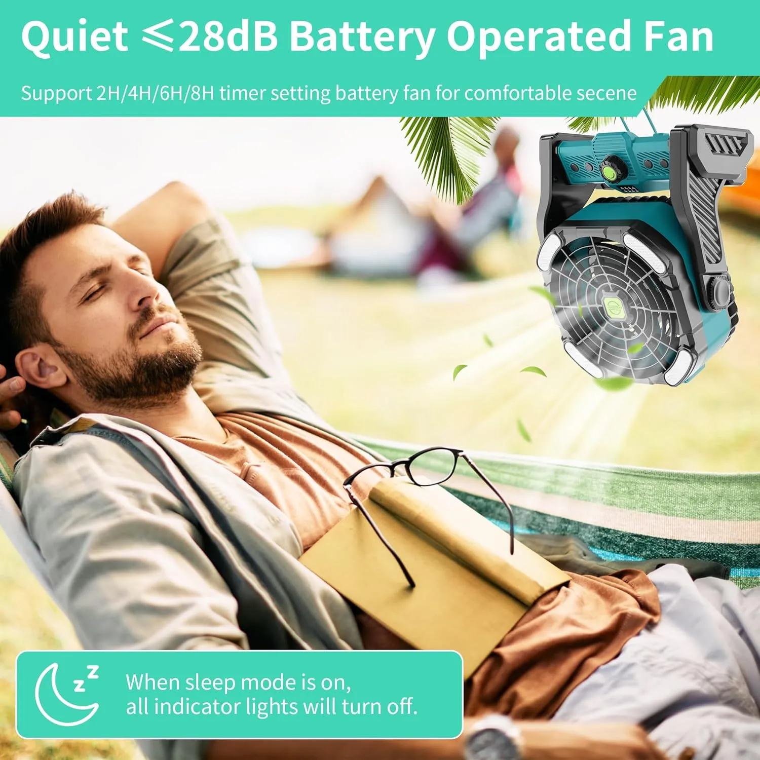 20000mAh Battery Powered Fan Rechargeable,Rechargeable Fan Portable Fan Camping Fan with Light,270°Rotation Battery Operated Fan,USB Tent Fan Camping Essentials Battery Fan Portable X26 Cyan