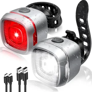 2025 New 5 5 Modes IPX6 Waterproof Bike Light,Type-C Rechargeable Bike Lights for Night Riding, 17 Hrs Long Life Bicycle Lights Front and Rear,Headlight Taillight for Men Women Kids Road Mountain
