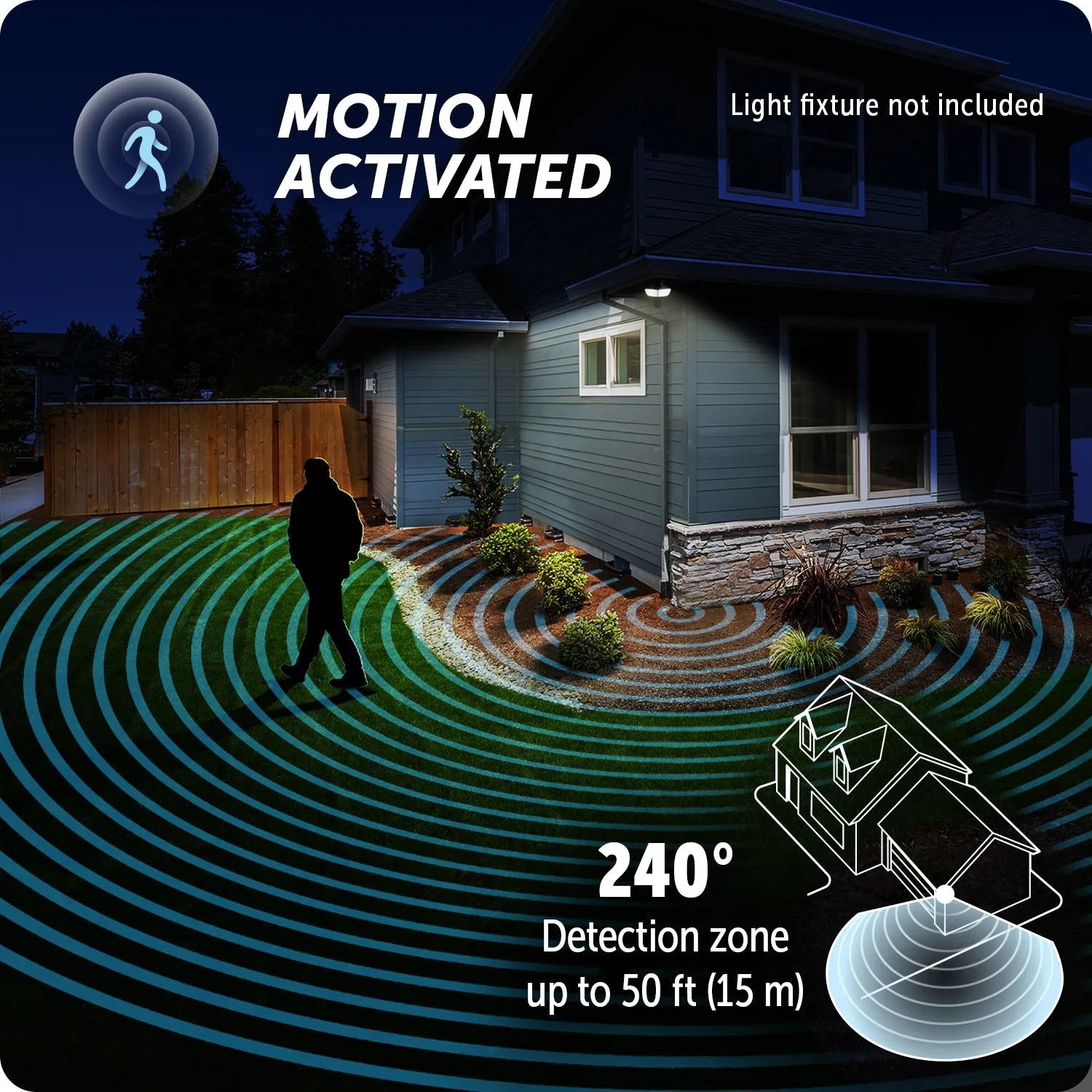 240-Degree Wired Motion Activated Black Outdoor Flood Light Replacement Sensor
