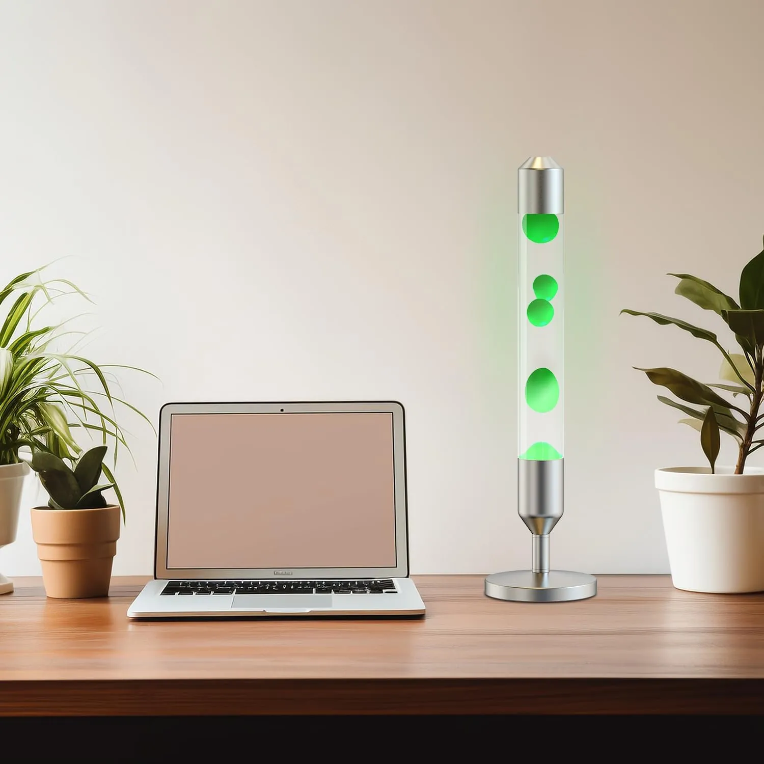 24.4-Inch Relaxing Liquid Motion Magma Lamp for Home Decor Living Room Office Bedroom with Green Wax White Water/Silver