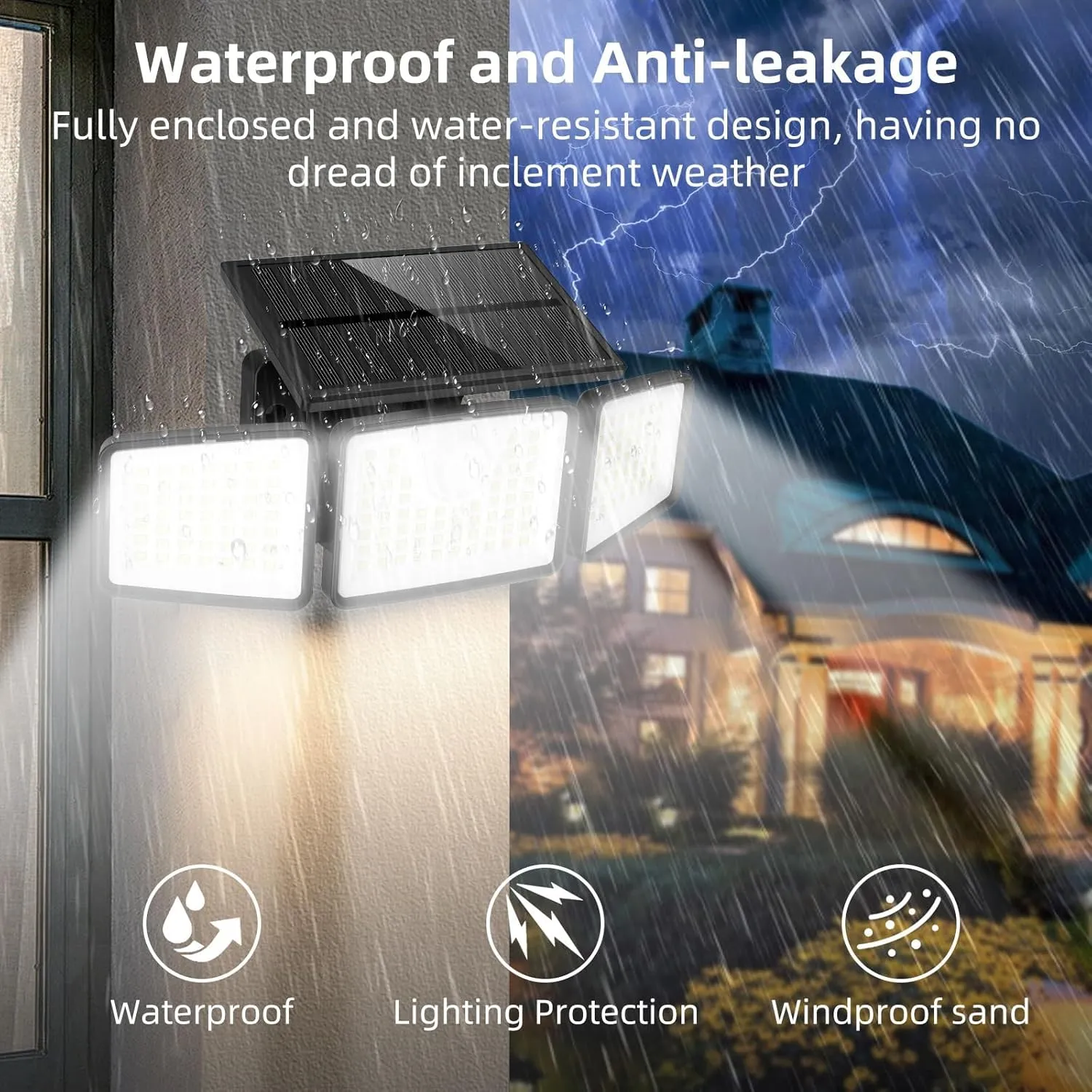 2500LM Solar Lights Outdoor with Motion Sensor,3 Head 270° Wide Angle Street Area Lights,IP65 Waterproof Security Lighting with 3 Modes(Non-Remote,1 Pcs)