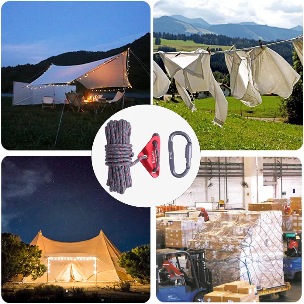 2Pcs 5M 6mm Reflective Tent Rope Nylon Line Cord Rescue String Paracord Rope  With Aluminum Guylines Adjuster For Tent Tarp