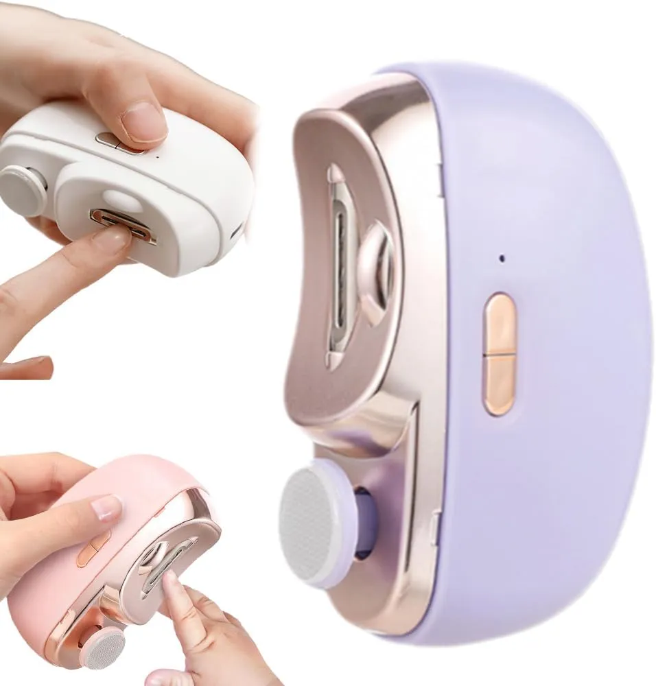 3 in 1 Automatic Electric Nail Clipper with Polishing, Safe and Convenient Nail Trimmer, Two-Speed Adjustment Electric Toe Nail Clippers Nail Cutter with Light for Kids Adults (Purple)