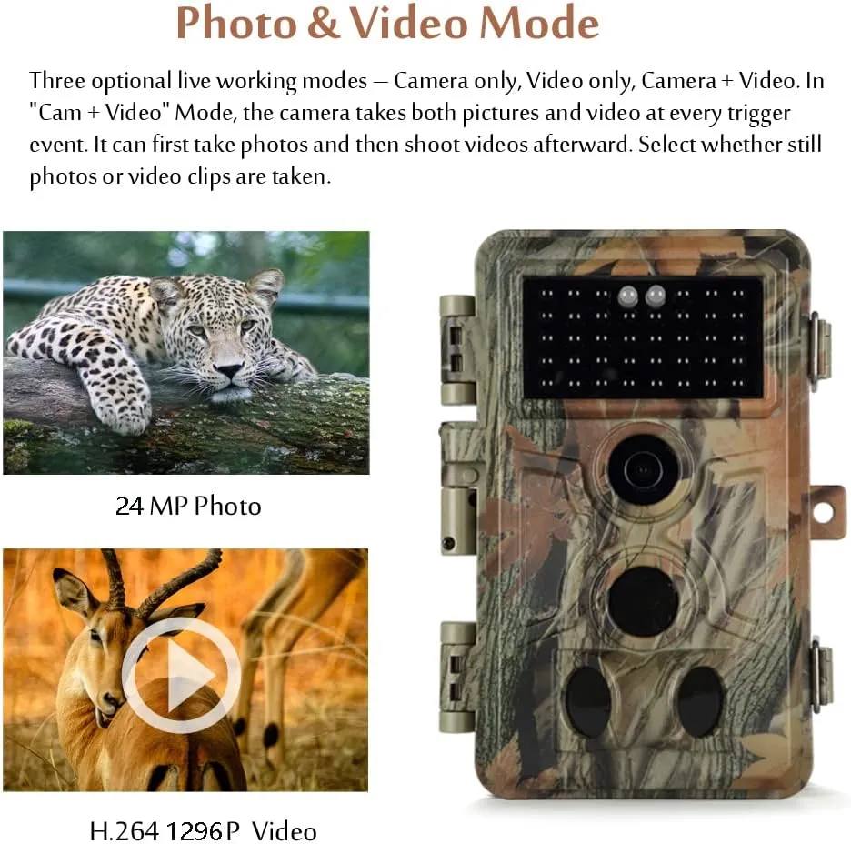 3-Pack Trail Cameras Wildlife Cam 48MP 1296P HD Video Night Vision & 0.1s Trigger Time Motion Activated IP66 Waterproof, 120°Wide Angle Time Lapse & Password Protection for Outdoor Hunting