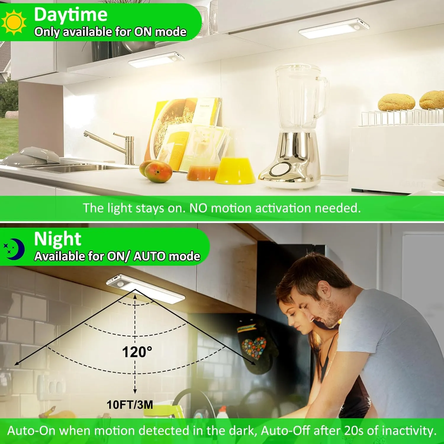 30-LED Motion Sensor Under Cabinet Lights, Magnetic Rechargeable Under Counter Closet Lighting, Wireless Light Bar, 2-Pack, Neutral White