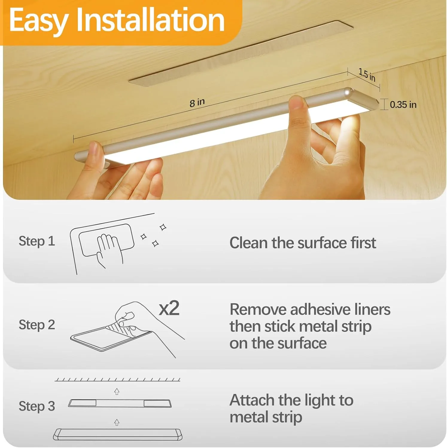 30-LED Motion Sensor Under Cabinet Lights, Magnetic Rechargeable Under Counter Closet Lighting, Wireless Light Bar, 2-Pack, Neutral White