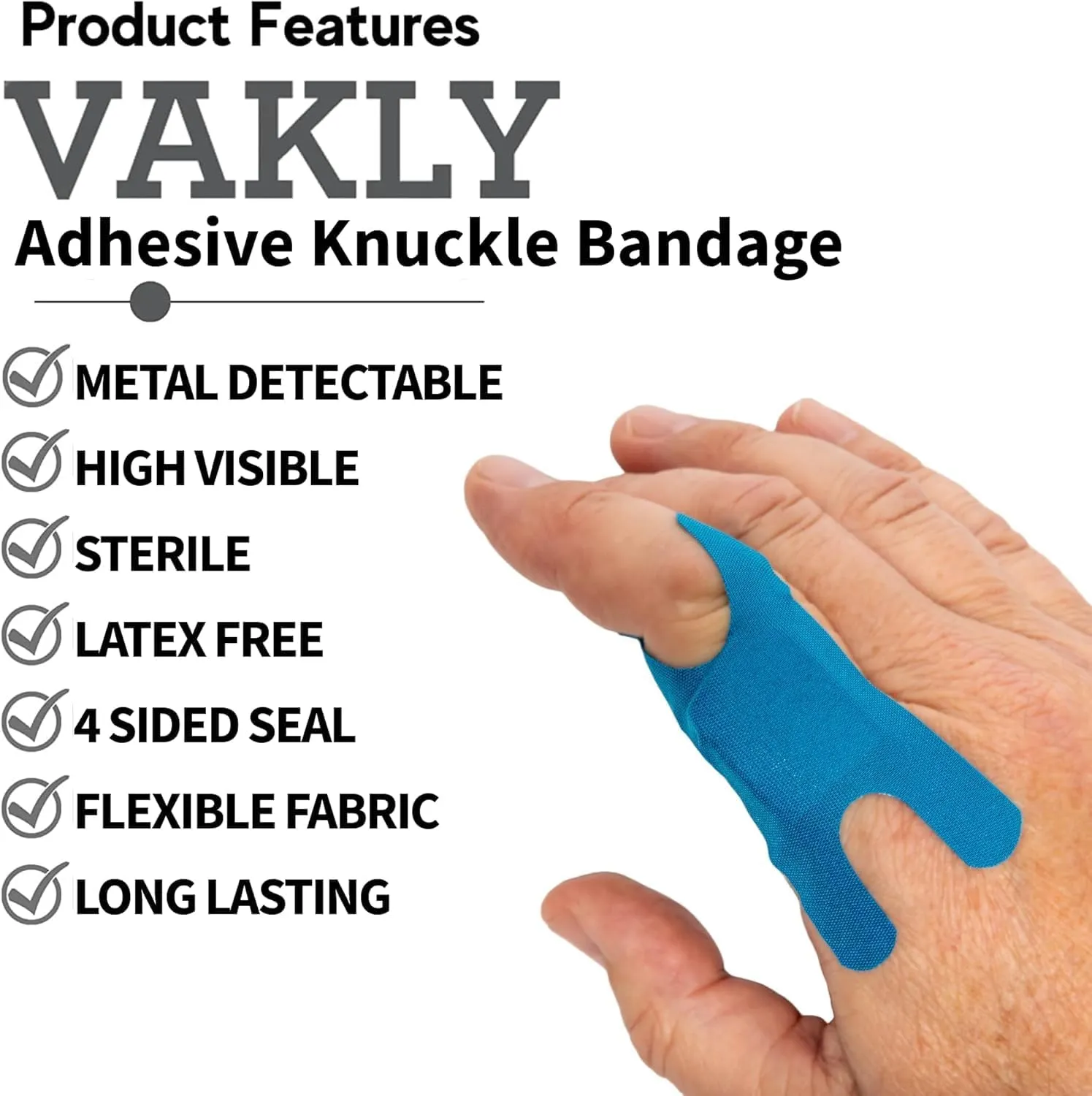 300 Blue Fabric Food Service Metal Detectable Flexible Adhesive Knuckle Bandage - Breathable Bandages with Non-Stick Pad - Latex Free for First Aid Kit Wound Care and Protection (300)