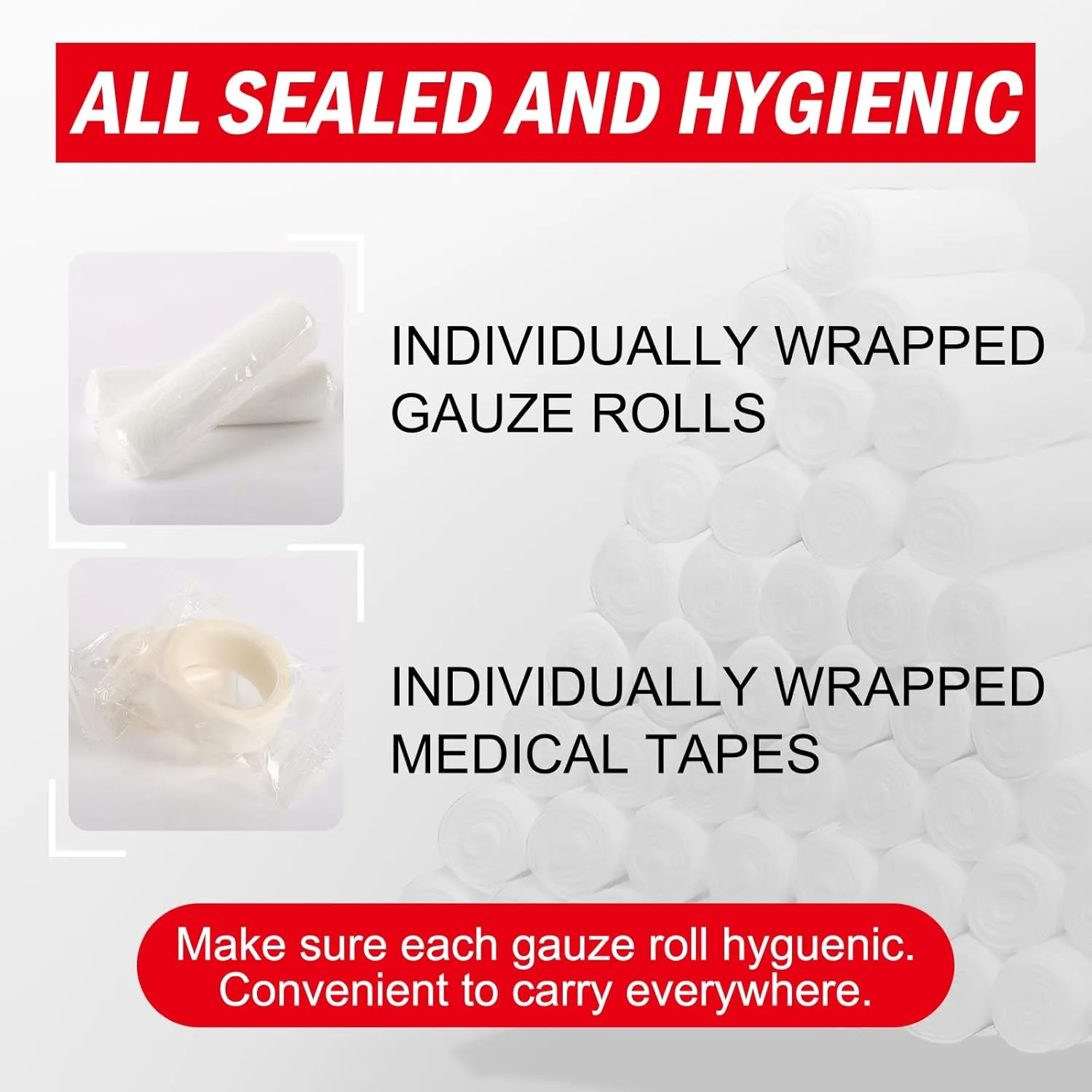 330 Pack Gauze Rolls Bandages, 4 in x 4.1 Yards, Individually Wrapped Breathable Rolled Gauze, Premium First Aid Supplies & Medical Supplies for Wounds