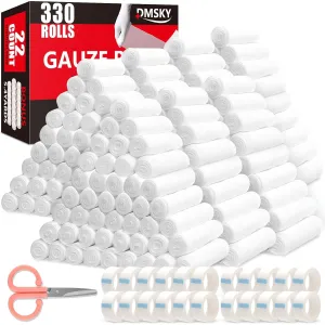 330 Pack Gauze Rolls Bandages, 4 in x 4.1 Yards, Individually Wrapped Breathable Rolled Gauze, Premium First Aid Supplies & Medical Supplies for Wounds