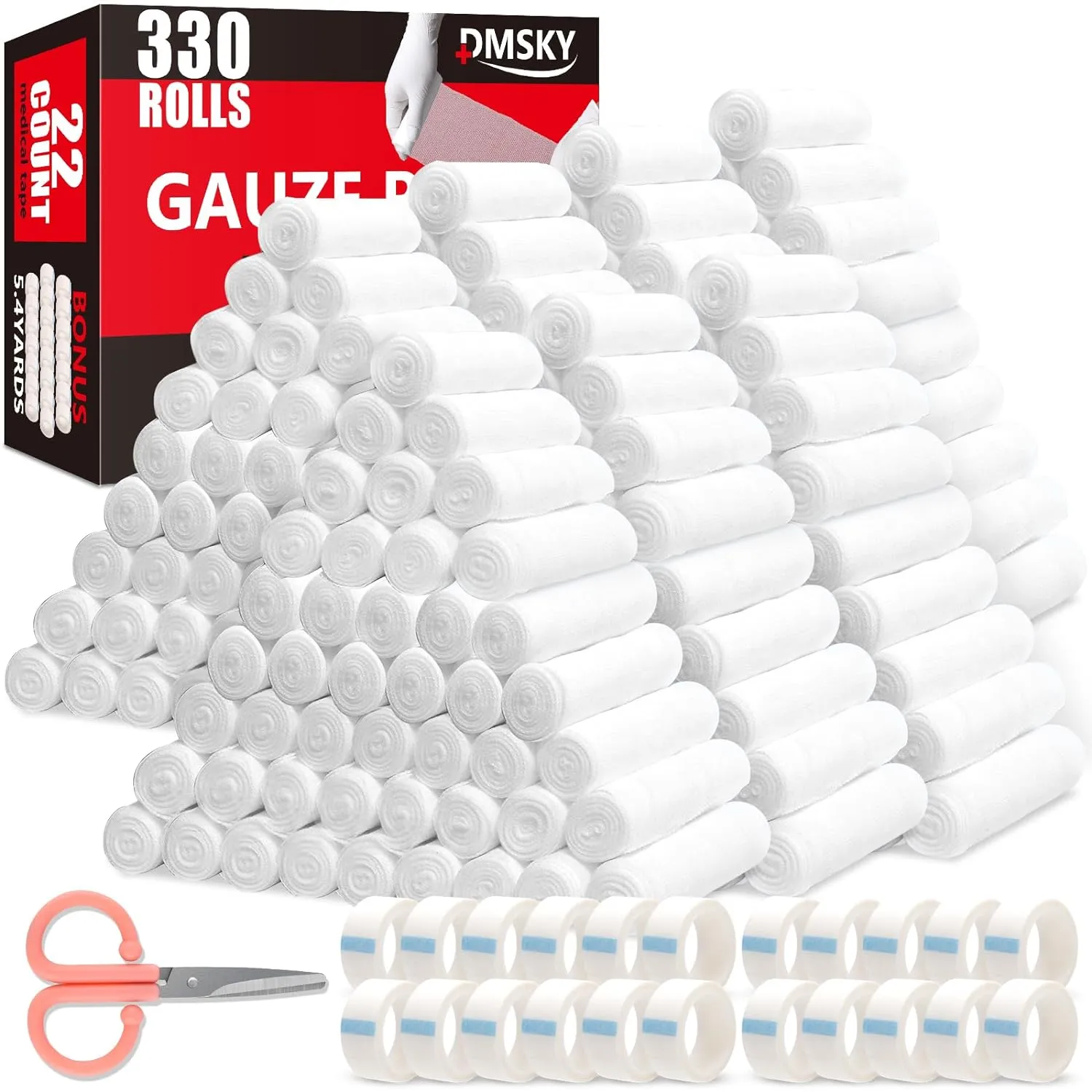 330 Pack Gauze Rolls Bandages, 4 in x 4.1 Yards, Individually Wrapped Breathable Rolled Gauze, Premium First Aid Supplies & Medical Supplies for Wounds