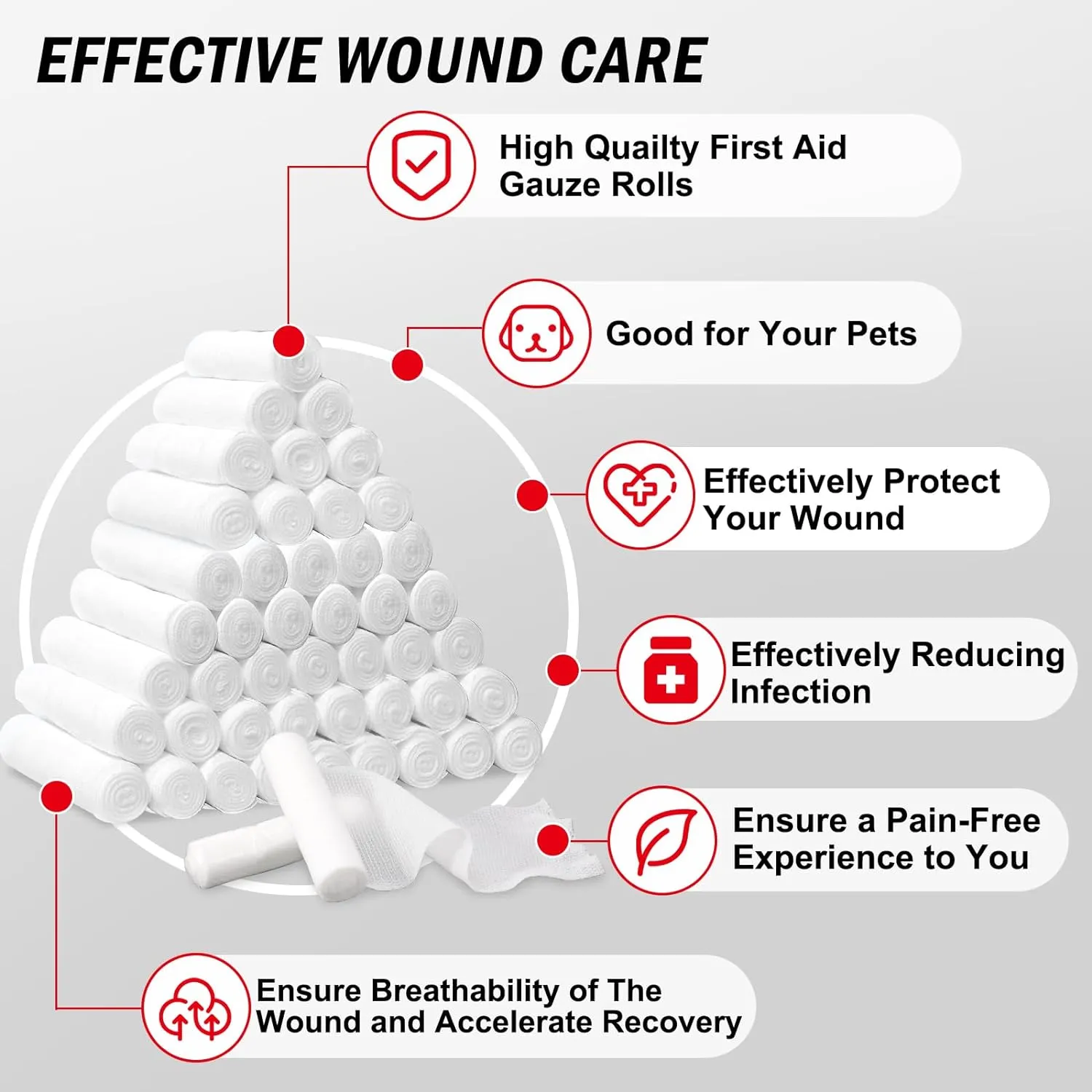 330 Pack Gauze Rolls Bandages, 4 in x 4.1 Yards, Individually Wrapped Breathable Rolled Gauze, Premium First Aid Supplies & Medical Supplies for Wounds