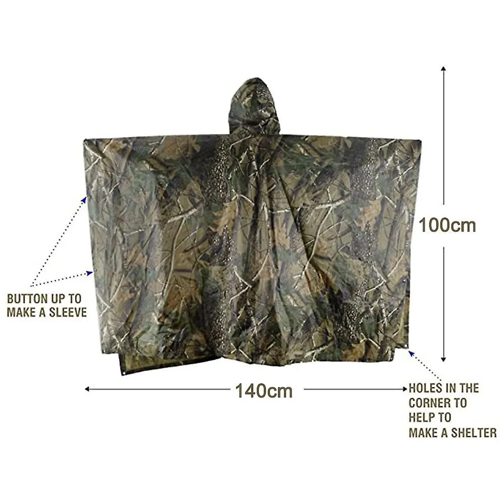 3in1 Rain Poncho Waterproof Camouflage Ripstop Rain Jacket Batwing