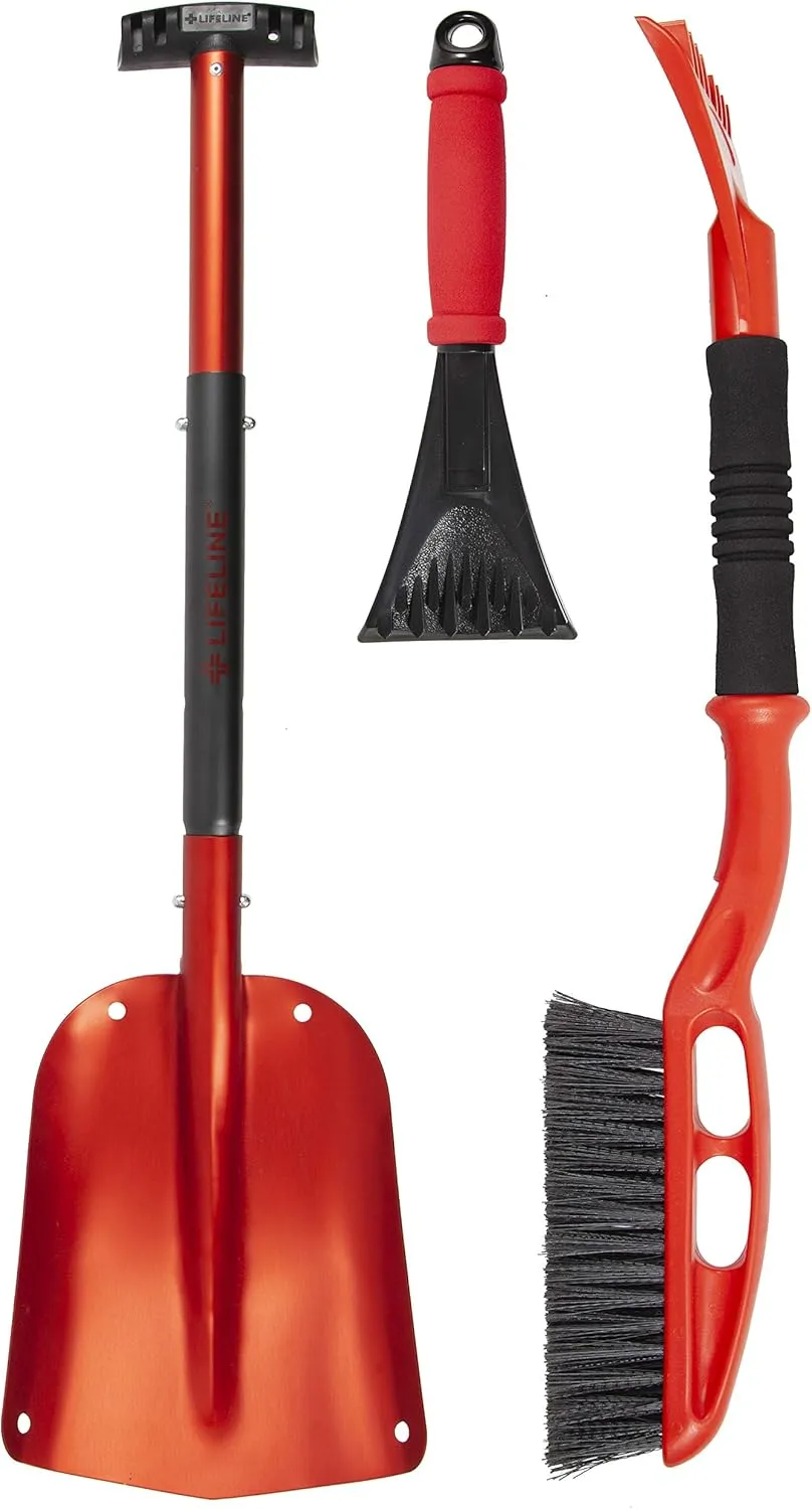 3pc Snow Survival Kit: Aluminum Shovel, Snow Brush with Window Ice Scraper and Mini Snow Scraper