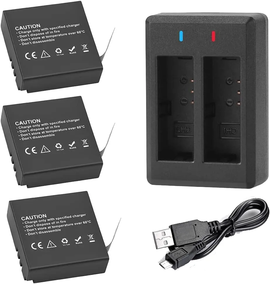 3x1350mAh Action Camera Batteries Rechargeable Compatible with Victure AC940/AC960,Campark V40,PG1350 Replacement Battery with USB Charger