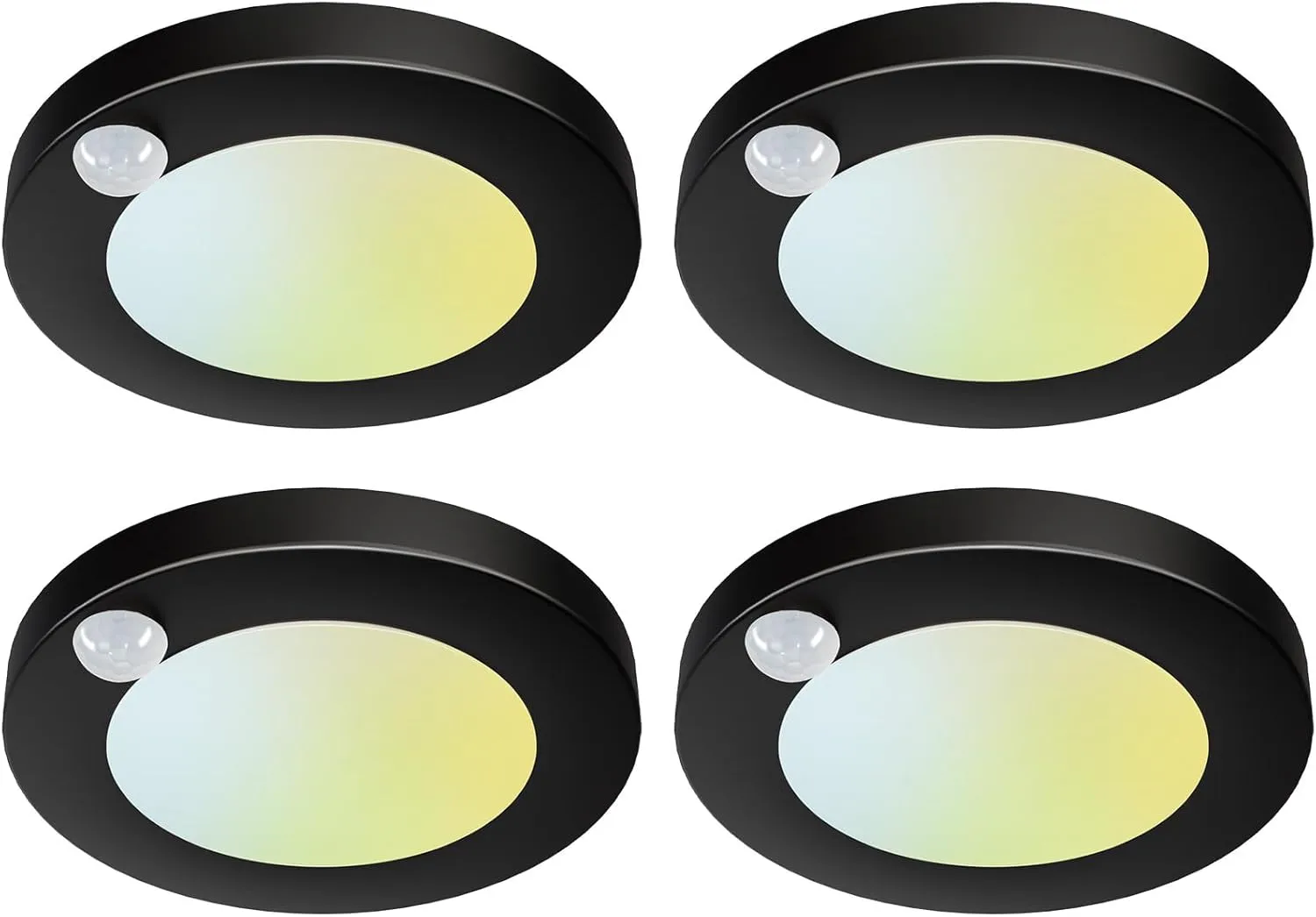 4 Inch Field Selectable 5CCT Black LED Motion Sensor Ceiling Light, 120V Wired Closet Light, 10 Watts, 600Lm, CRI80 , Non-dimmable, ETL Certified, Wet Location, Round, 4 Packs