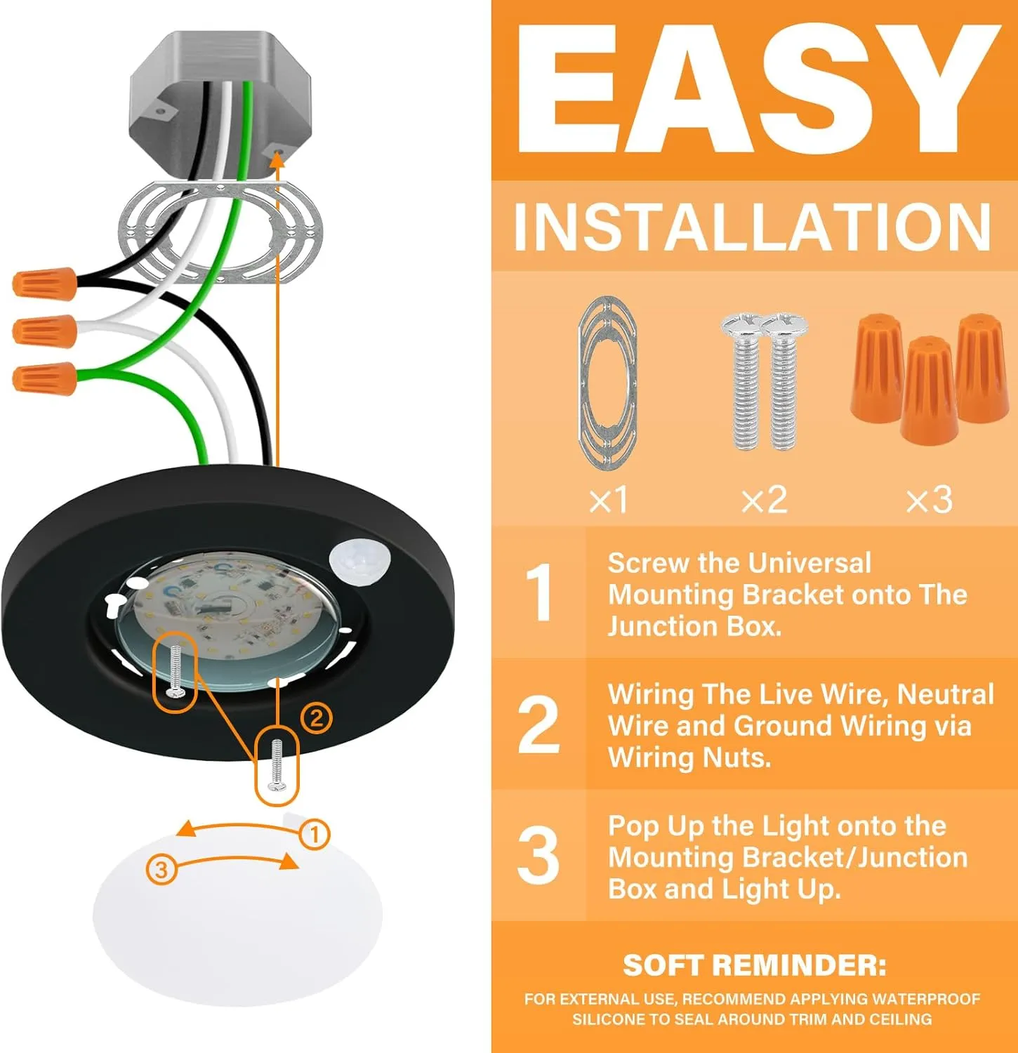 4 Inch Field Selectable 5CCT Black LED Motion Sensor Ceiling Light, 120V Wired Closet Light, 10 Watts, 600Lm, CRI80 , Non-dimmable, ETL Certified, Wet Location, Round, 4 Packs