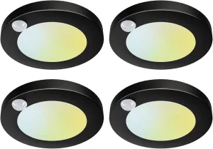 4 Inch Field Selectable 5CCT Black LED Motion Sensor Ceiling Light, 120V Wired Closet Light, 10 Watts, 600Lm, CRI80 , Non-dimmable, ETL Certified, Wet Location, Round, 4 Packs