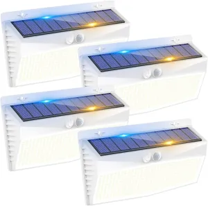 4 Pack 368 LED Solar Lights Outdoor Motion Sensor, Solar Fence Light with 3 Lighting Modes, Solar Powered Security Lights Waterproof for Outside Yard Wall Garden Backyard，White