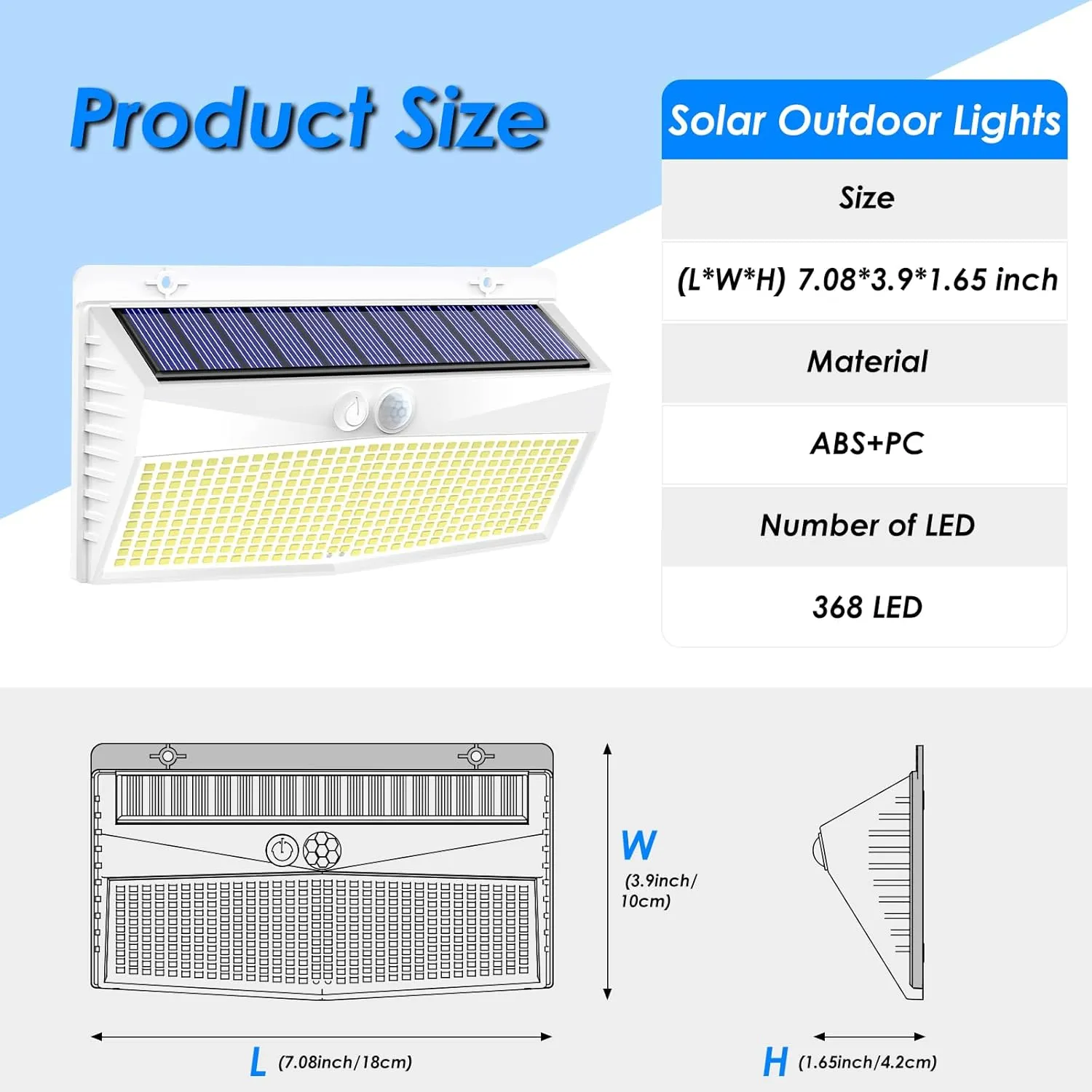 4 Pack 368 LED Solar Lights Outdoor Motion Sensor, Solar Fence Light with 3 Lighting Modes, Solar Powered Security Lights Waterproof for Outside Yard Wall Garden Backyard，White