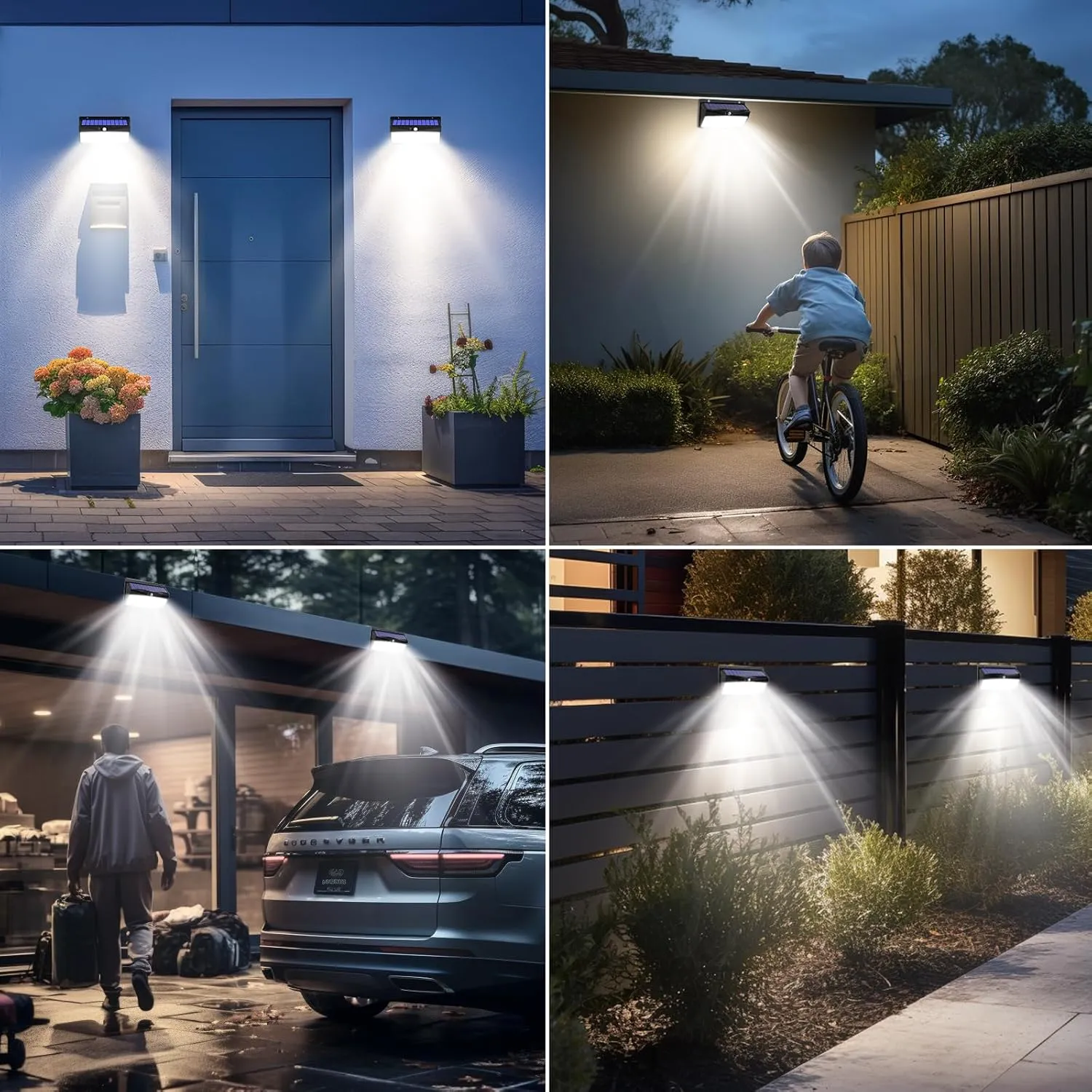 4 Pack 368 LED Solar Motion Sensor Lights Outdoor, Solar Fence Lights with 3 Lighting Modes, Solar Powered Security Lights Waterproof for Outside Yard Wall Garden Backyard Step Garage