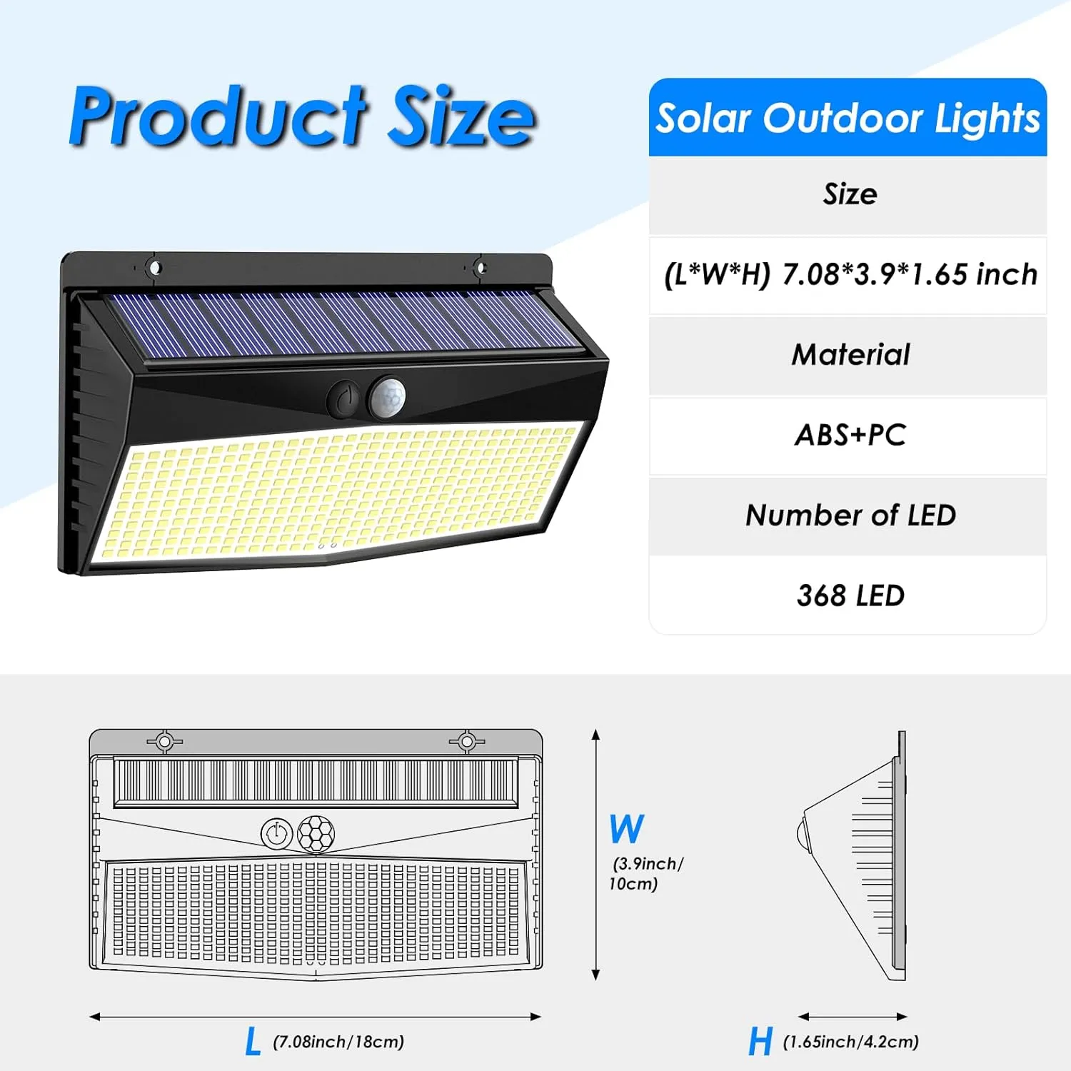 4 Pack 368 LED Solar Motion Sensor Lights Outdoor, Solar Fence Lights with 3 Lighting Modes, Solar Powered Security Lights Waterproof for Outside Yard Wall Garden Backyard Step Garage