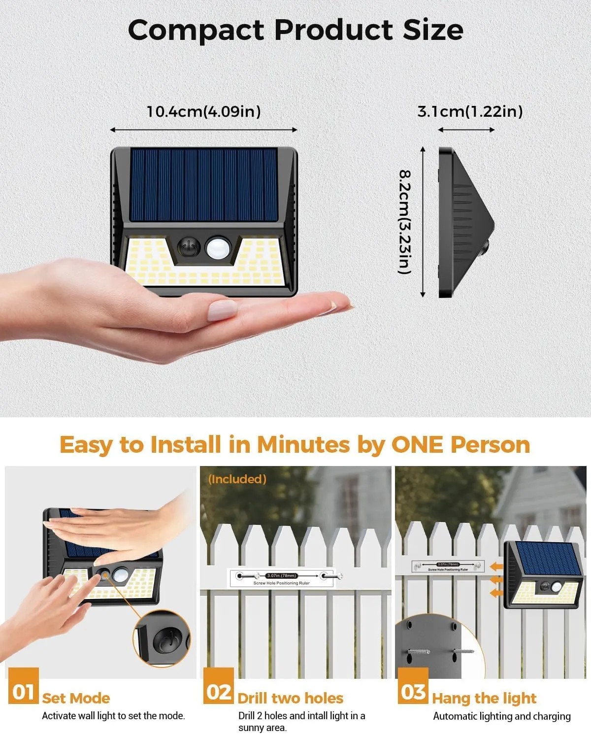 4 Pack Solar Fence Lights Waterproof, Motion Sensor Deck Lights Outdoor, Warm White LED Outside Lights Wireless for Wall Yard Steps Stairs Garden - Black, YHM03A