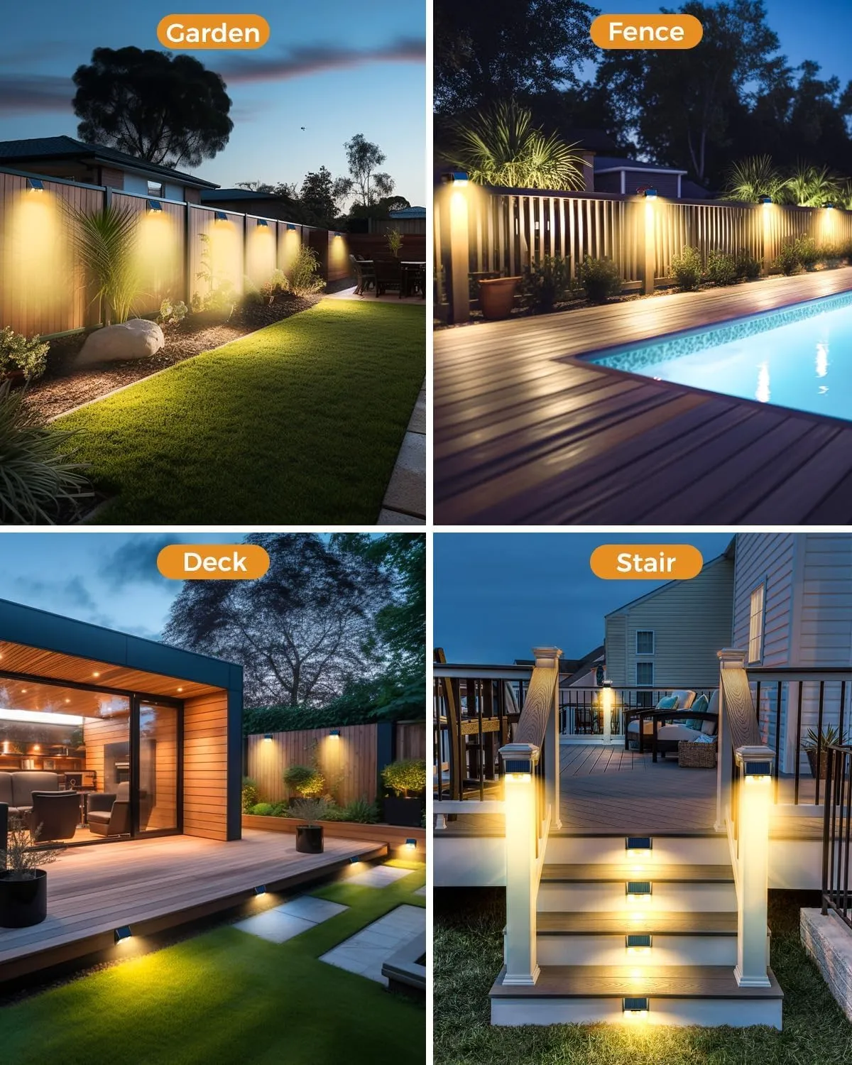 4 Pack Solar Fence Lights Waterproof, Motion Sensor Deck Lights Outdoor, Warm White LED Outside Lights Wireless for Wall Yard Steps Stairs Garden - Black, YHM03A