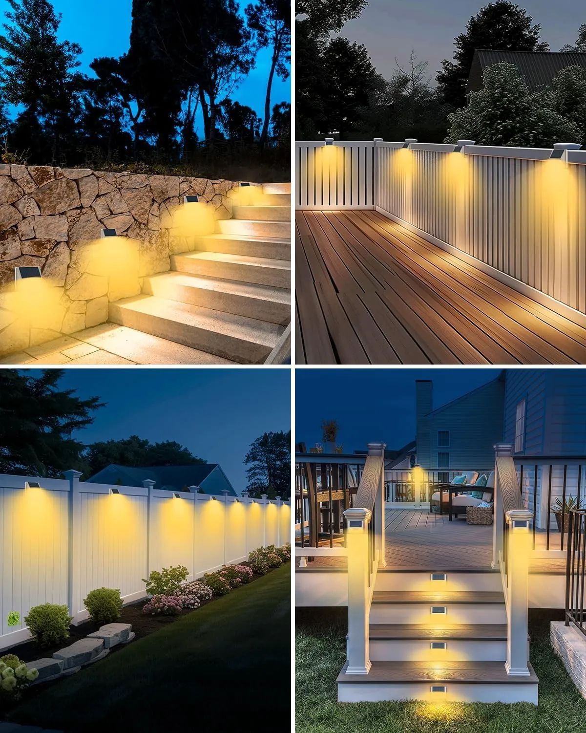 4 Pack Solar Fence Lights Waterproof, Motion Sensor Deck, Warm White LED Outside Wireless for Wall, Yard, Garden - White