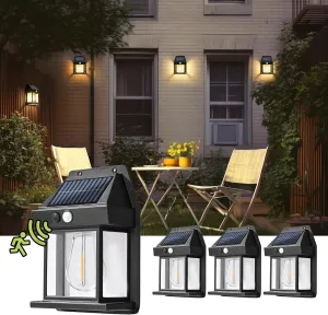 4 Pack Solar Motion Sensor Wall Lights with 3 Lighting Modes, Waterproof Led Solar Powered Wall Lights for Deck, Fence, Garage, Barn, Patio and Yard