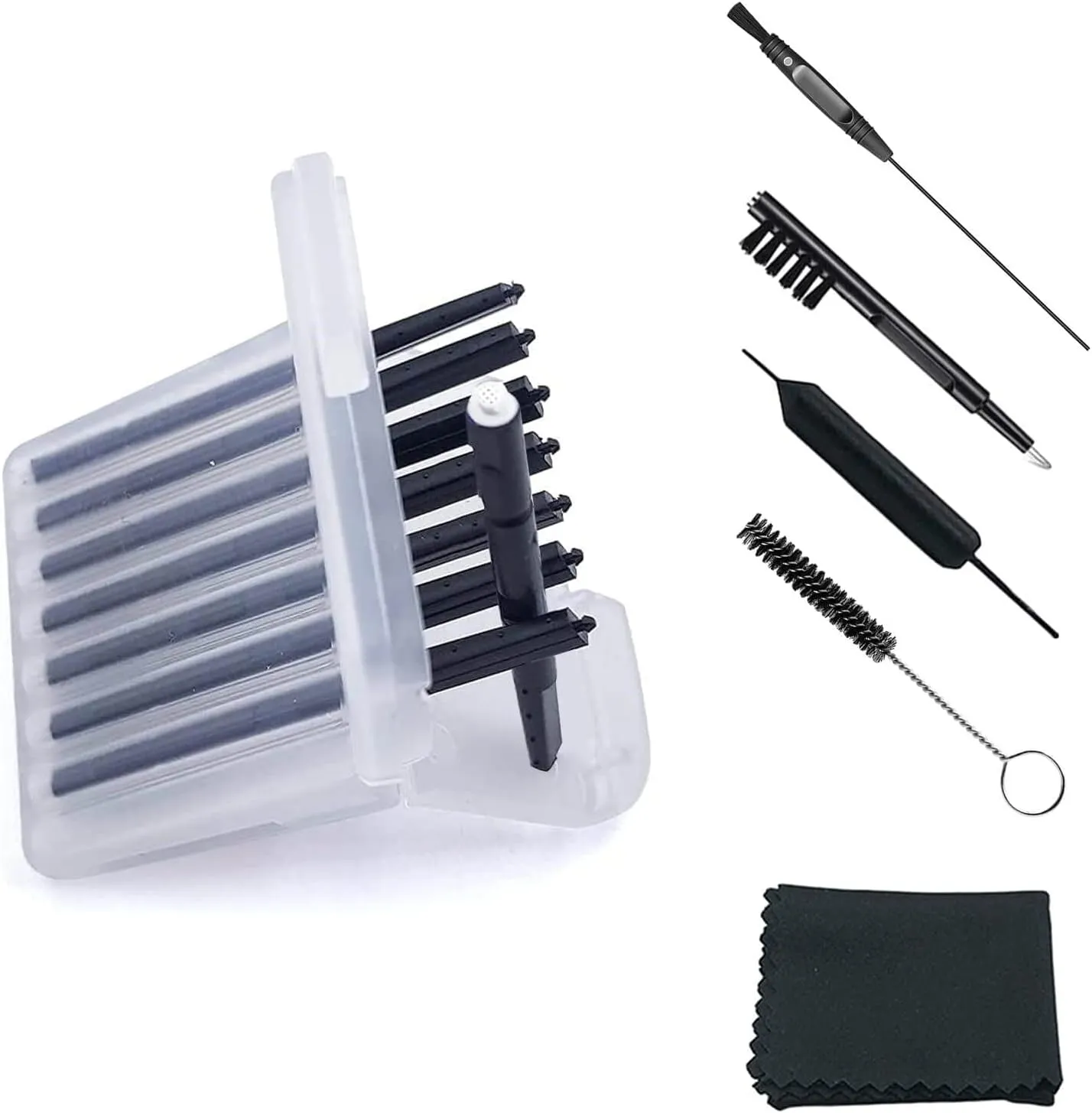 (4 Packs) Hearing Aid Wax Guard Filters (32 Units) Replacement Wax Cerumen Stop Wax Traps for Phonak, Widex, Unitron and Resound - 5 pieces Hearing Aid Cleaning Kit Accessories with Carry Case