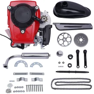 49CC 4-Stroke Gas Petrol Bike Motor Kit Red Motorized Bicycle Engine Motor Kit, Gas Engine Kit for Bicycle Motor Kit for Bikes with 26 Inches Frames,Mountain Bikes, Road Bikes Scooter