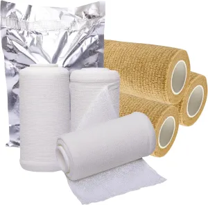 4" Unna Boot Bandage Gauze Dressing with Zinc Oxide [4” x 10 Yards] Provides Customized Compression   Self Adhesive Cover Wrap (3 of Each) Individually Packaged   Vakly 1st Aid Kit Guide