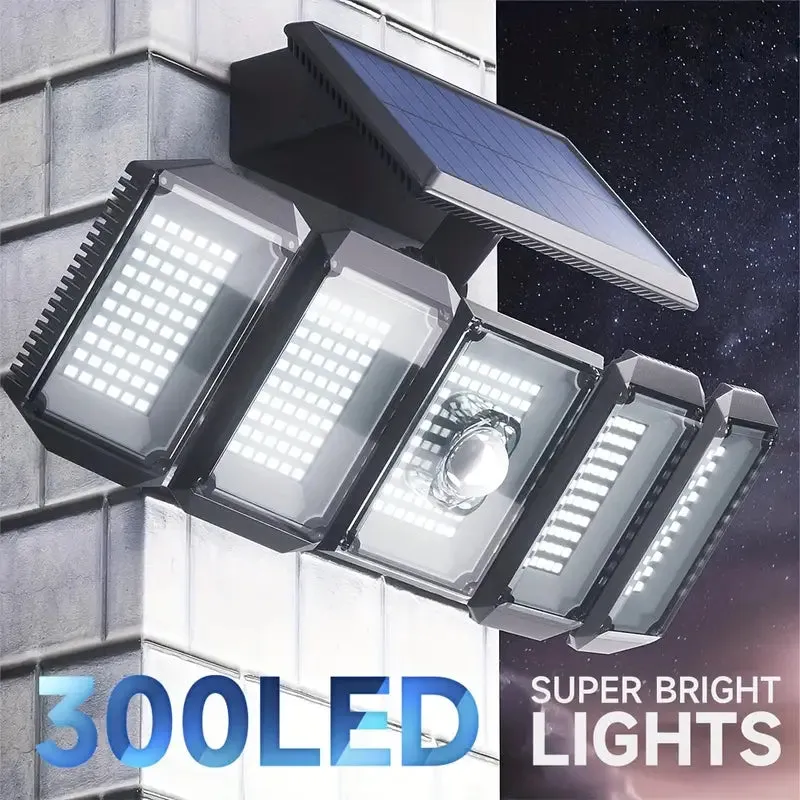 5 Heads Solar 300 LED Light Outdoor Motion Sensor Waterproof Wide-angle Illumination Wall Lamp
