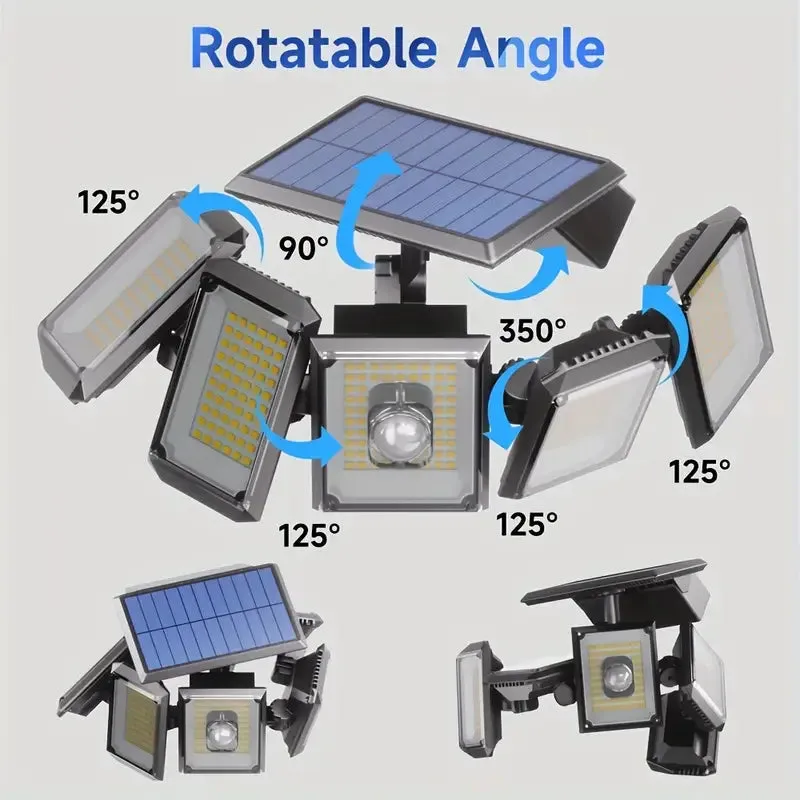 5 Heads Solar 300 LED Light Outdoor Motion Sensor Waterproof Wide-angle Illumination Wall Lamp