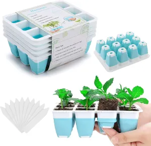 5 PCS Reusable Seed Starter Tray, 60 Cells Seed Starter Kit with Flexible Pop-Out Cells, Seedling Starter Trays for Seed Starter, Indoor Greenhouse Seeding Planting Growing