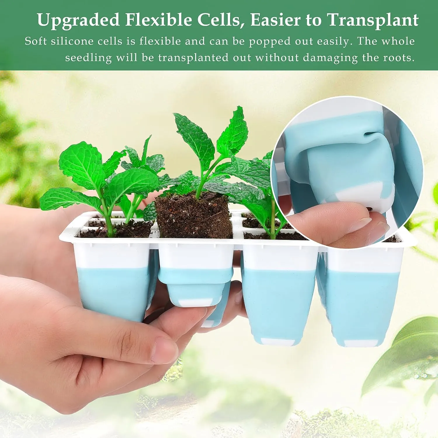 5 PCS Reusable Seed Starter Tray, 60 Cells Seed Starter Kit with Flexible Pop-Out Cells, Seedling Starter Trays for Seed Starter, Indoor Greenhouse Seeding Planting Growing