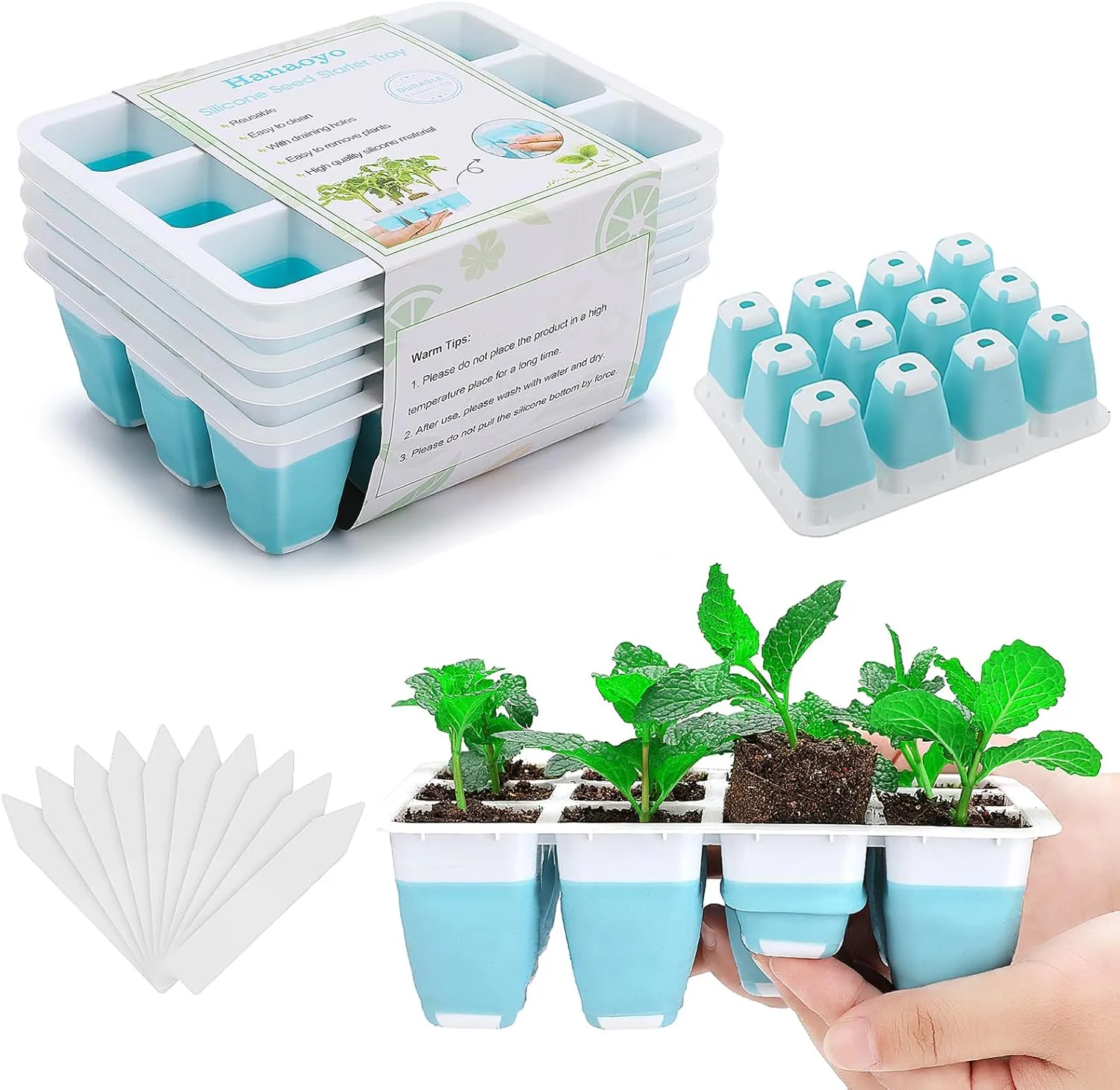 5 PCS Reusable Seed Starter Tray, 60 Cells Seed Starter Kit with Flexible Pop-Out Cells, Seedling Starter Trays for Seed Starter, Indoor Greenhouse Seeding Planting Growing