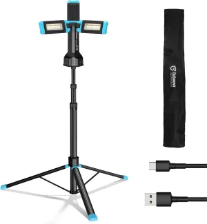 5000 Lumen Work Light with Stand, GoGonova 67'' Rechargeable Cordless Work Light with Triple LED Lamps, 1200/2500/5000 Lumen, 4500/7000K Dimmable Led Work Light Kit with Detachable Tripod