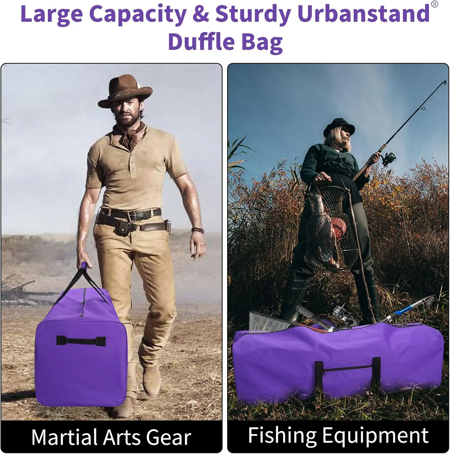 52 Inch Large Duffle Bag for Travel Camping Sport Equipment Storage Bag with 2-way Lockable Zippers Purple