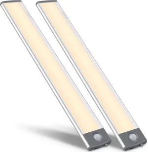 54-LED Motion Sensor Cabinet Light,Under Counter Closet Lighting, Wireless USB Rechargeable Kitchen Night Lights,Battery Powered Light,Uniform Light for Wardrobe,Cabinet,Cupboard（warm light）-2Pack