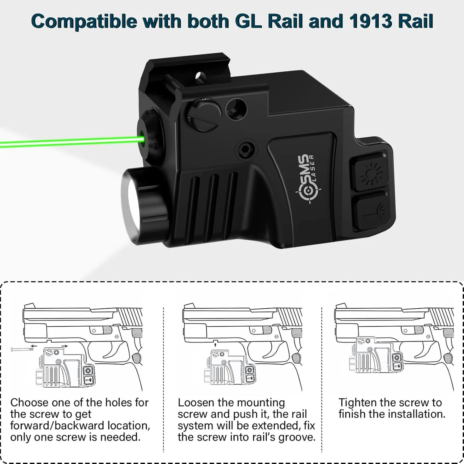 550 Lumens Tactical Weapon Light with Green Laser Combo, Pistol Light Fits Picatinny Rail and GL Rails, Type-C USB Rechargeable Built-in Battery, Compact Weapon Flashlight Green Laser Beams