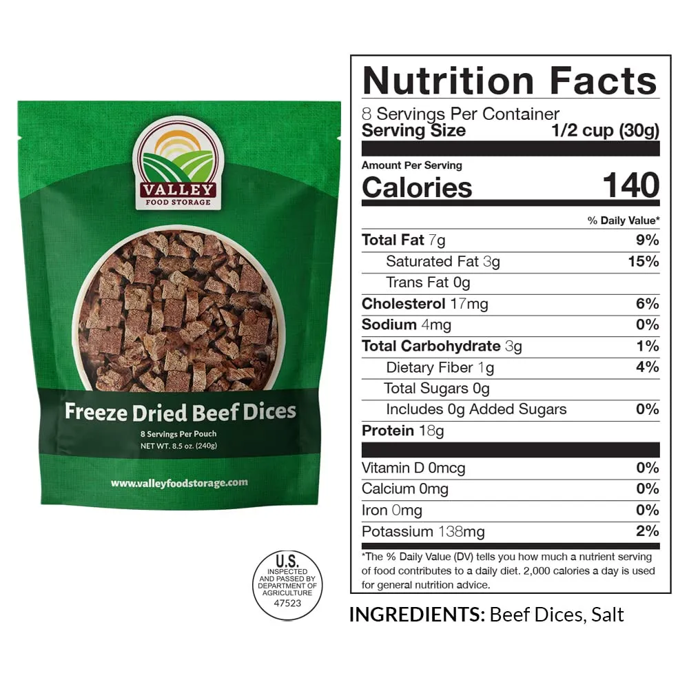 68 Serving Freeze Dried Beef & Rice Bucket | Premium Emergency Food Supply, Contains 924 g Protein | Non-GMO Survival Food 25 Year Shelf Life | Prepared Foods Survival Kits from Valley Food Storage